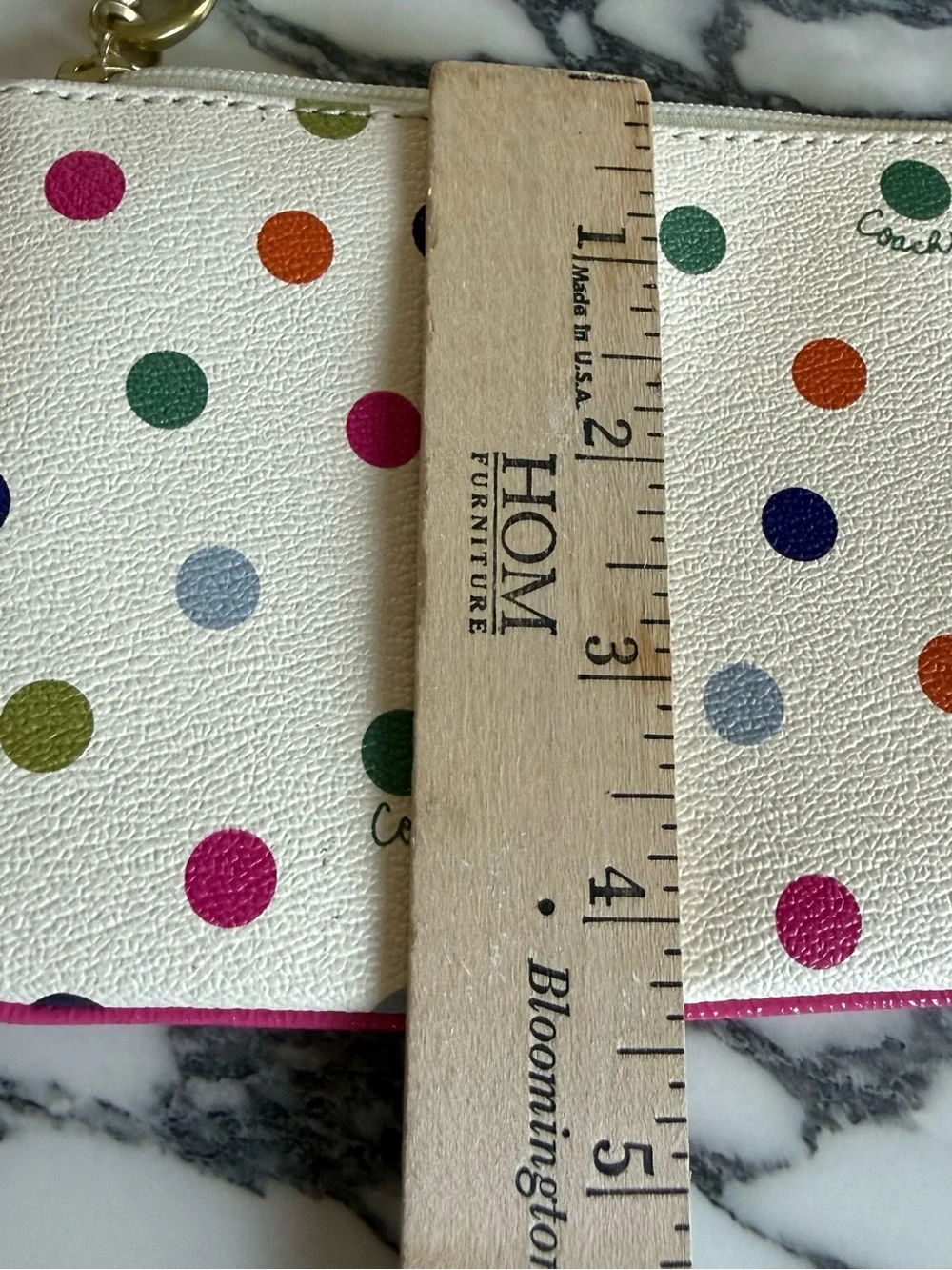 COACH NWT Vintage White Leather Multicolor Polka Dot Wristlet Clutch Pink Strap